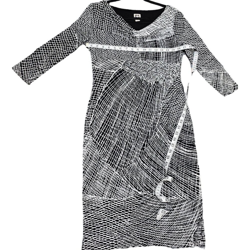 Anne Klein Size 6 Black & White Abstract Print Sheath Dress /Draped Neckline * - Picture 6 of 9